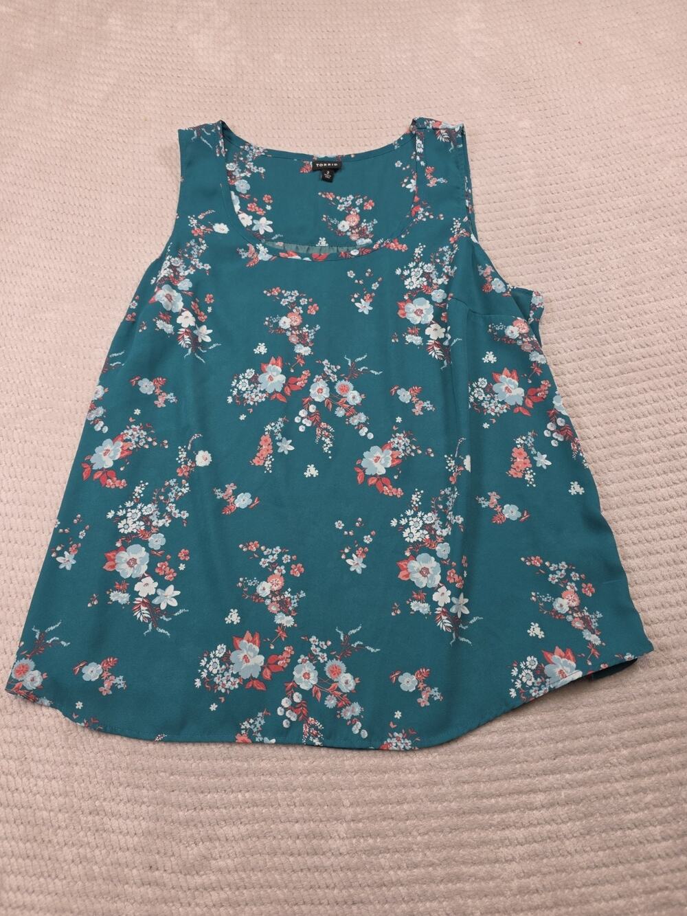 Torrid Shirt Womens 2 Teal Blue Floral Print Sleeveless Blouse